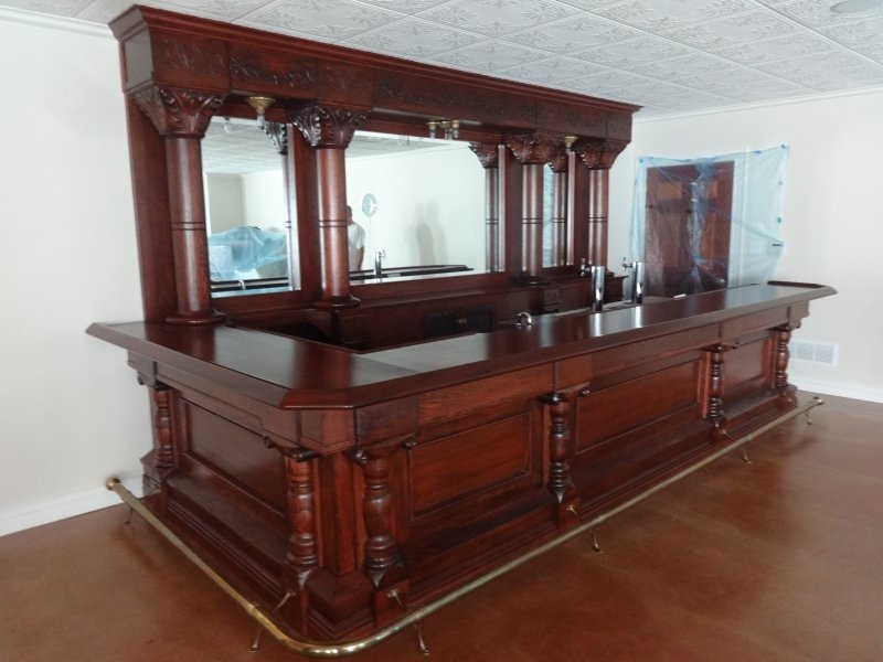 14 great carved 15 ft antique back and front bar