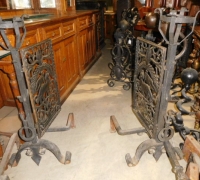 183-RARE! - ANDIRONS AND FOLDING SCREEN - CIRCA 1870 