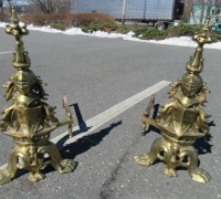 01- GREAT BRASS KNIGHT ANDIRONS - 27'' H