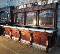 02C....FINEST ANTIQUE FRONT BAR IN THE USA! C. 1870 RARE MARBLE AND WALNUT...16 FT L.