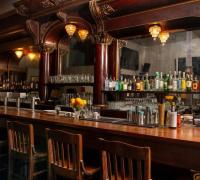 1DDD...ANTIQUE  BRUNSWICK  " DEL MONT "  BAR IN SAN FRANCISCO . AVAILABLE   - C.  1880  - 24 FT  L  X  12  FT  H  .
