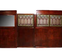 45- RARE! ORIGINAL BRUNSWICK STAINED GLASS WALL DIVIDER - 16 FT L X 82'' H - mahogany - can separate - SEE # 767 TO # 774