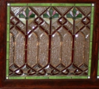 768- RARE! ORIGINAL BRUNSWICK STAINED GLASS WALL DIVIDER - 16 FT L X 82\'\' H - mahogany - can separate 