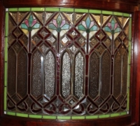 769- RARE! ORIGINAL BRUNSWICK STAINED GLASS WALL DIVIDER - 16 FT L X 82\'\' H - mahogany - can separate 