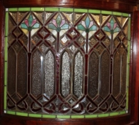 769- RARE! ORIGINAL BRUNSWICK STAINED GLASS WALL DIVIDER - 16 FT L X 82\'\' H - mahogany - can separate 