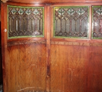 770- RARE! ORIGINAL BRUNSWICK STAINED GLASS WALL DIVIDER - 16 FT L X 82\'\' H - mahogany - can separate 