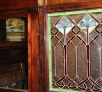 773- RARE! ORIGINAL BRUNSWICK STAINED GLASS WALL DIVIDER - 16 FT L X 82\'\' H - mahogany - can separate 