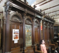 862-16 FT LONG (WITH CENTER SECTION LONGER) X 11 FT. H - WALNUT - C. 1870 WITH A MATCHING FRONT BAR