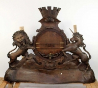 23....1 OF A KIND HUGE ANTIQUE BEER KEG AND SCULPTURE 58 H X 78 W X 12 D.