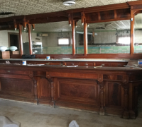 649- 21 FT LONG BACK BAR AND 23 FT LONG MAHOGANY  ANTIQUE BARROOM - CIRCA 1880 X 8 FT 6\'\' H