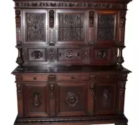 05G..Italian Renaissance buffet with iron grills. Late 19th century. 85 5/8"h x 78"w x 23 1/2"d...