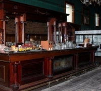 20J...MAHOGANY 14 FT FRONT BAR W/ 17 FT FRONT BAR...C. 1880