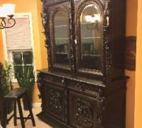 76...GREAT ANTIQUE GOTHIC CARVED CABINET W/CARVED KNIGHTS....1 OF A KIND...66