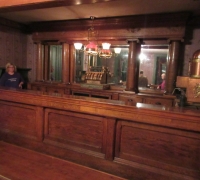 13 -sold.....13 FT 4 IN. ANTIQUE BACK BAR X 8 FT 9 IN. H AND A MATCHING 14 FT LONG TO 23 FT LONG FRONT BAR - C. 1880 - see #1418 to #1429