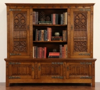 90 - Great Gothic carved bookcase - back bar - 87\'\' long x 72\'\' h x 25\'\' d  -  circa 1880