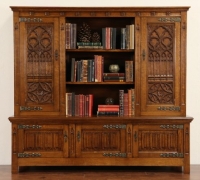 91 - Great Gothic carved bookcase - back bar - 87'' long x 72'' h x 25'' d  -  circa 1880