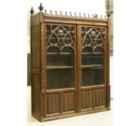 52- sold - antique-gothic-bookcase-cabinet