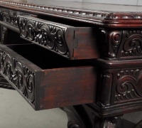 270-RARE CARVED GRIFFIN ANTIQUE PARTNERS DESK - CIRCA 1920 - USA MADE - DRAWERS ON BOTH SIDES - 78\'\' L X 42\'\' W - MAHOGANY