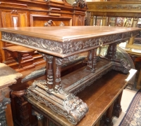 170 -sold- GREAT CARVED WALNUT TABLE - DESK  -  32'' D X 79'' L