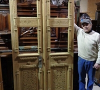 541 - GREAT  ANTIQUE PAIR OF CARVED   STRIPPED  pine doors -  c. 1870  -  48