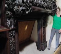 3-DD.....Great-Antique-Castle-Mantle-with-Secret-Safe-.-C.-1840.111-H-X-87-W