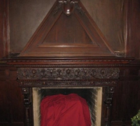 10-sold...antique-carved-fireplace-mantle-ONE OF THE FINEST CARVED ANTIQUE MANTLES IN THE WORLS!! -3'' DEEP CARVED CASTLE MANTLE WITH THE FINEST DETAILING. - CIRCA 1870 - 86'' W X 29'' H X 9 FT. 9 IN. H - WALNUT - MINT CONDITION WITH ORIGINAL HOOD TOP