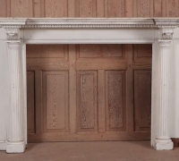 61...A large Neo-Classical style painted mantle with fluted columns. Ht: 56.5\" Wd: 90\" Dpth: 27.25\"