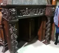 6D.GREAT-CARVED-WALNUT-ANTIQUE-HOODED-MANTLE-C.-1880.BOTTOM-61.5-W-X-22-D-X-55-H.TOP-43.5-W-X-18-D-X-55-H