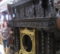 06-1 of the FINEST CARVED ANTIQUE CASTLE MANTLES IN THE WORLD!- 91'' W X 113'' H X 21''D WITH CROWN - C. 1860- SEE # 1189 TO1223