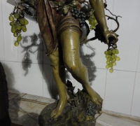 56-rare-antique-iron-bacchus-statue-with-original-finish-and-vaseline-grape-lights-64-h-x-24