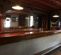 1NNN...ANTIQUE  MARBLE   AND  CHERRY TOP  FRONT  BAR  - C. 1880 -   20  FT  L