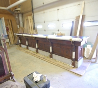 4 - FINEST ANTIQUE FRONT BAR IN THE USA !!!! 16 FT LONG, ALL ORGINAL. WALNUT W/MARBLE &amp; BRASS. SEE 84, 281 TO 285