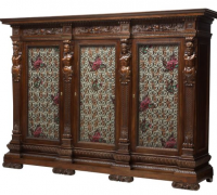 3B....GREAT ANTIQUE BOOKCASE W/IRON GRILLWORK...FABRIC HAS BEEN REMOVED...9'W X 76
