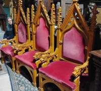 1T....Huge..C. 1880.. .34 W x 78 H....We can alter these Huge Antique Gothic Chairs. Into a about 10 Ft Wide Antique Back Bar Top With Mirrors.