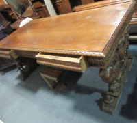 1026- GREAT CARVED MAHOG. DESK - TABLE - 72\'\' W X 36\'\' D WITH 2 DRAWERS