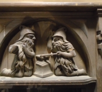 172 - 36'' w x 43'' h - carved oak gnome blacksmiths