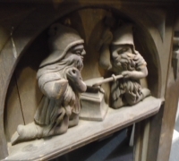 173- 36'' w x 43'' h - carved oak gnome blacksmiths