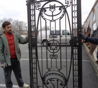 113  - sold -ORIGINAL CLUB ''21'' IRON DOOR - 600 LBS  - ANTIQUE IRON DOOR FROM NEW YORK CITY - CIRCA 1910 - 46'' W X 93'' H