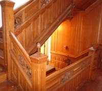 58  -THIS  FINEST   CARVED  STAIRCASE IN THE   USA !!!!   3    STORY   -   54 FT  LONG IN  7   SECTIONS --   WITH  ABOUT  125  LINEAR  FOOT OF MATCHING 12 FT. HIGH WALL PANELING - 12 FT HIGH   -  AND MATCHING    11 FT 6     MANTLE WITH 12 MATCHING DOORS ( MORE PICTURES PG. 3-4-5)