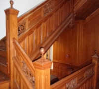 61 -The  FINEST antique carved staircase in the USA!  -  With all the matching  wall paneling and  paneled large room and doors and matching huge  11 ft  6'' h x 85'' w - matching mantle - c. 1870 - 54 ft. long - 3 story staircase can become a 2 story staircase. 