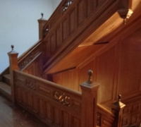 80 -The  FINEST antique carved staircase in the USA!  -  With all the matching  wall paneling and  paneled large room and doors and matching huge  11 ft  6'' h x 85'' w - matching mantle - c. 1870 - 54 ft. long - 3 story staircase can become a 2 story staircase. 