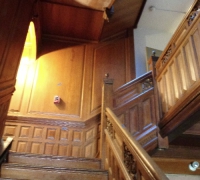 107 -The  FINEST antique carved staircase in the USA!  -  With all the matching  wall paneling and  paneled large room and doors and matching huge  11 ft  6\'\' h x 85\'\' w - matching mantle - c. 1870 - 54 ft. long - 3 story staircase can become a 2 story staircase. 