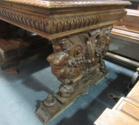 413- GREAT CARVED MAHOG. DESK - TABLE - 72'' W X 36'' D WITH 2 DRAWERS