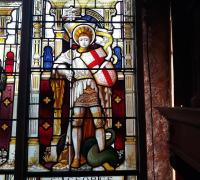1C....  C. 1800.......THE   FINEST   ANTIQUE  STAINED GLASS.......PAINTED   DETAILING !!!!!!!!   63 H X  24  W   EACH