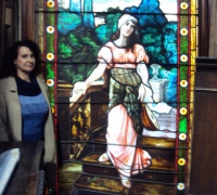 246- sold - antique-stained-glass-lady-landing-window-60-in-w-x-80-in-h
