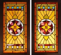 2KK-Pair-of-Medallion-Leaded-Glass-Windows...38 1/2 " H X 26 1/2 W