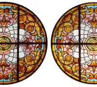2NN-Circa-1900-leaded-glass-oak-wood-frames-49-in-Diameter