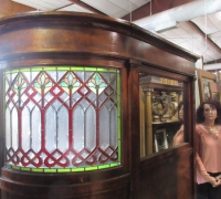 876-RARE! BRUNSWICK 16 FT LONG ANTIQUE STAINED GLASS WALL - IN 3 PCS. - C. 1880