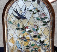 926....2 PIECE STAINED GLASS WINDOW WITH BIRDS...97